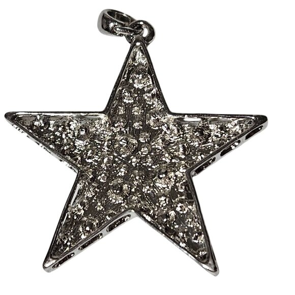 Retro Silver Star Pendant Iridescent Rhinestones 80s 90s Fashion Jewelry DIY - Picture 2 of 5